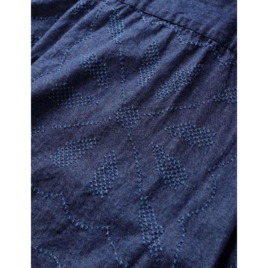 graphzero グラフゼロ デニムアロハシャツ 草花刺繍 ワラカット コットン100% メンズ 半袖 開襟シャツ 日本製 チェーンステッチ ボックスシルエット GZ-AROHA 夏の画像