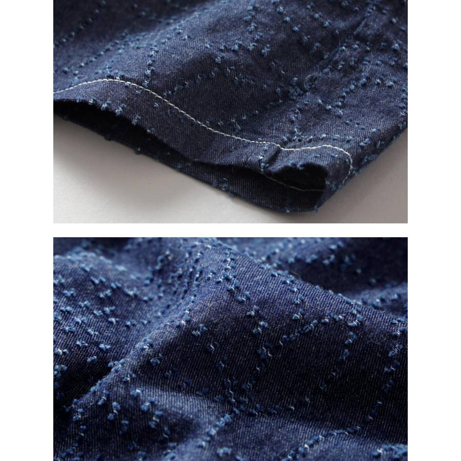 graphzero グラフゼロ デニムアロハシャツ 草花刺繍 ワラカット コットン100% メンズ 半袖 開襟シャツ 日本製 チェーンステッチ ボックスシルエット GZ-AROHA 夏の画像