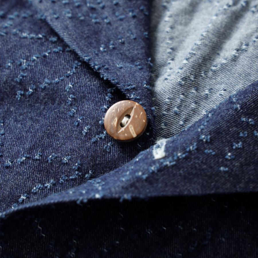 graphzero グラフゼロ デニムアロハシャツ 草花刺繍 ワラカット コットン100% メンズ 半袖 開襟シャツ 日本製 チェーンステッチ ボックスシルエット GZ-AROHA 夏の画像