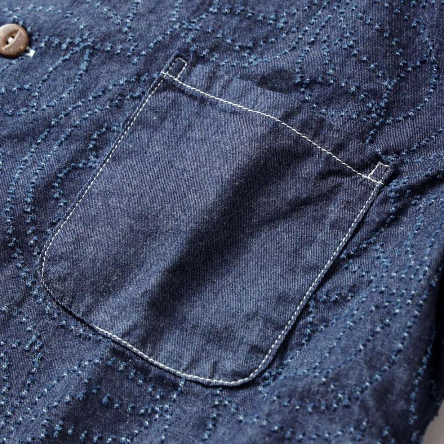 graphzero グラフゼロ デニムアロハシャツ 草花刺繍 ワラカット コットン100% メンズ 半袖 開襟シャツ 日本製 チェーンステッチ ボックスシルエット GZ-AROHA 夏の画像