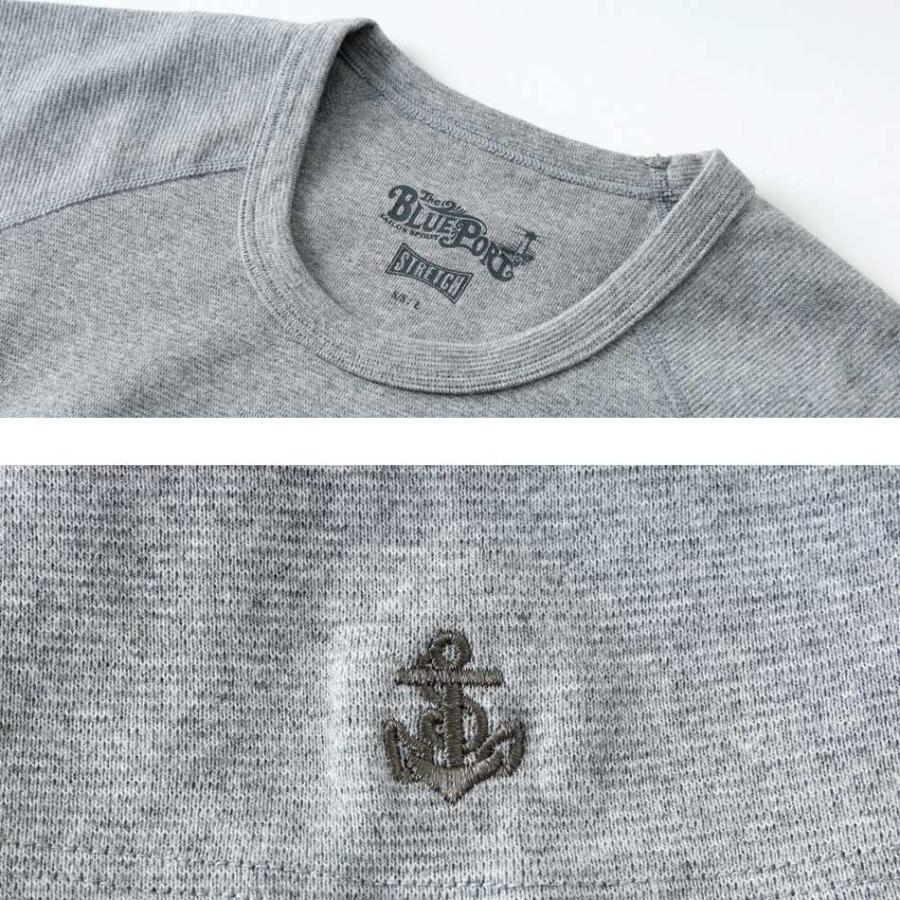 BLUE PORT Tシャツ メンズ 半袖 スパンフライス ストレッチ 刺繍 ワン