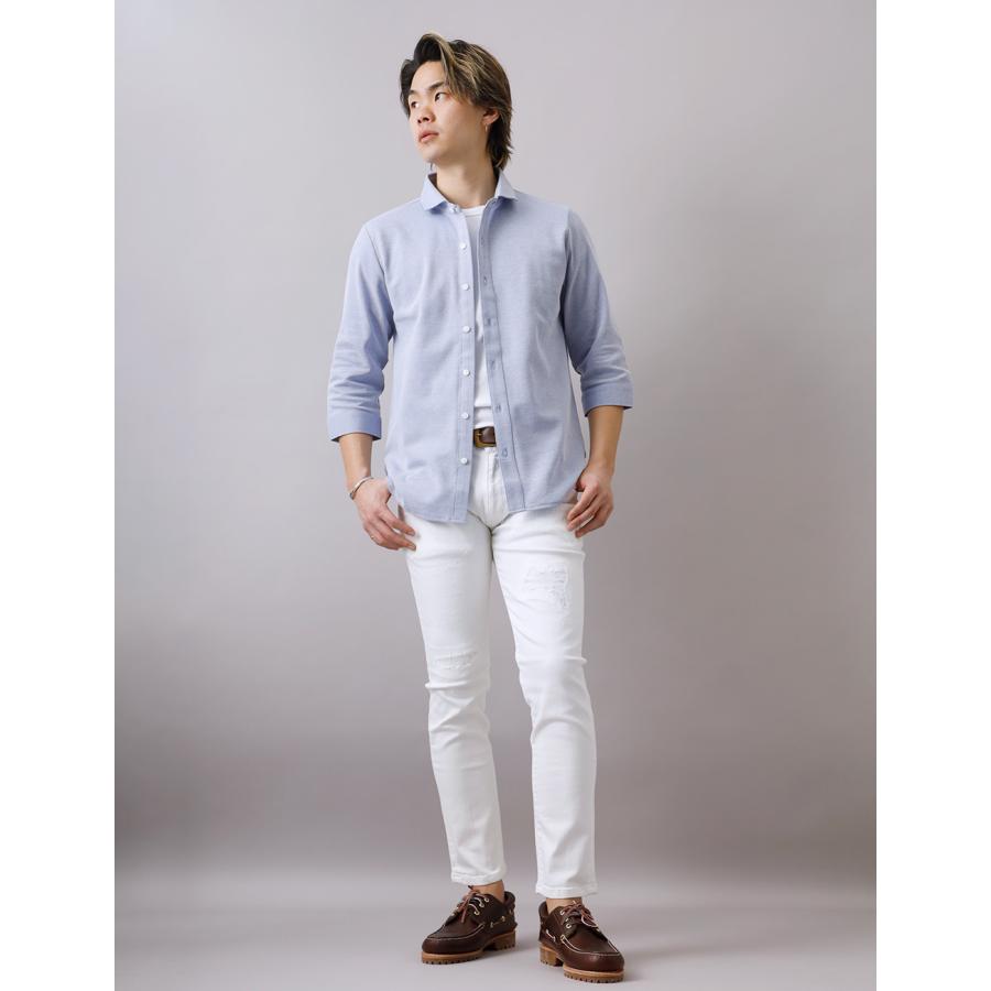 BLUE PORT 七分袖 ワイドカラーシャツ カノコシャツ メンズ 綿麻