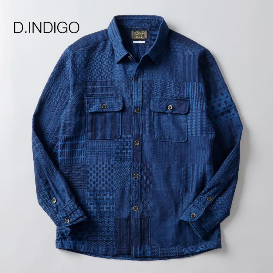 フォーティファイブアール　藍染め Tシャツ　インディゴブルー　日本製　綿100% インディゴ シャツ メンズ 長袖 日本製 ジャガード織り 水牛ボタン