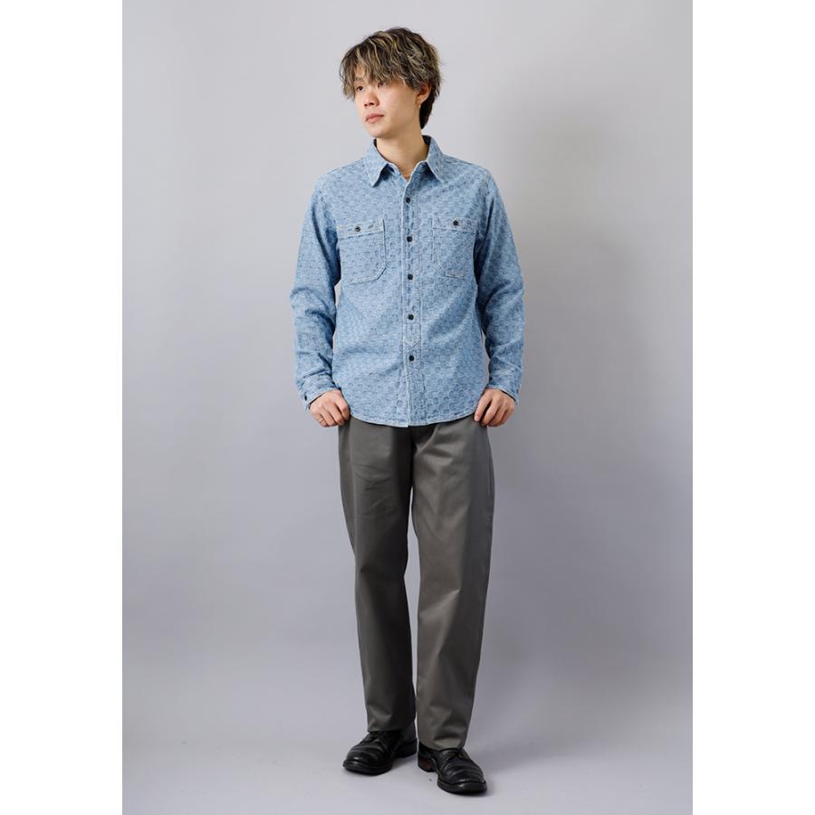 BLUE PORT デニム インディゴ シャツ メンズ 長袖 変わり織 ワーク
