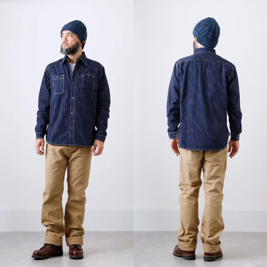SAMURAIJEANS クナイ柄 ウォバッシュ ワークシャツ インディゴ BLUE PORT インディゴ ワークシャツ メンズ ウォバッシュ 長袖 シャツ