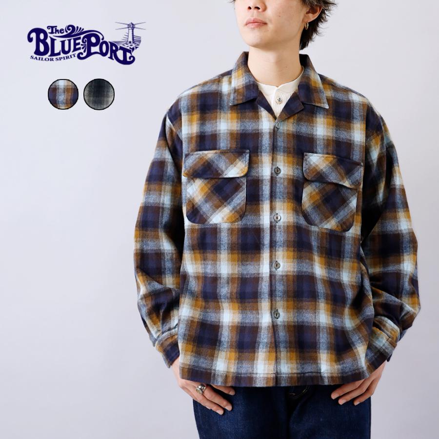 BLUE PORT オンブレ メンズ シャツ 長袖 フランネル 綿100