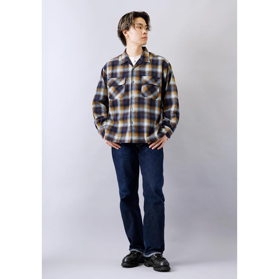 BLUE PORT オンブレ メンズ シャツ 長袖 フランネル 綿100