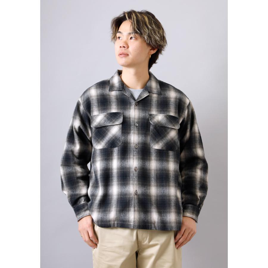 BLUE PORT オンブレ メンズ シャツ 長袖 フランネル 綿100