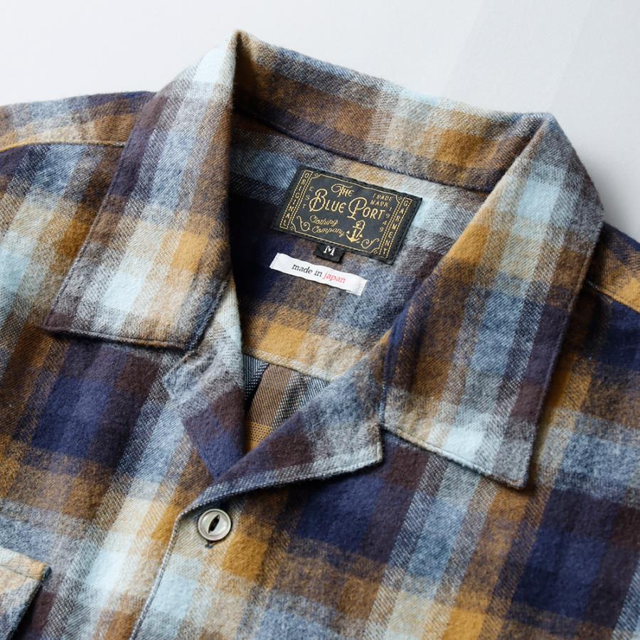 BLUE PORT オンブレ メンズ シャツ 長袖 フランネル 綿100