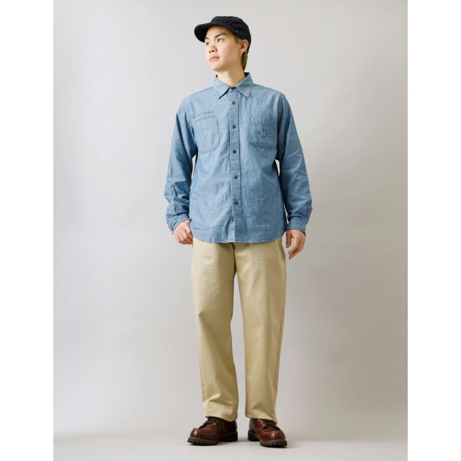 45R 日本製 大き目サイズ2 ソフトリネンR刺繍 長袖シャツ 水色ライトブルー BLUE PORT 10%OFF！ファミリーセール！ シャンブレー プリントシャツ
