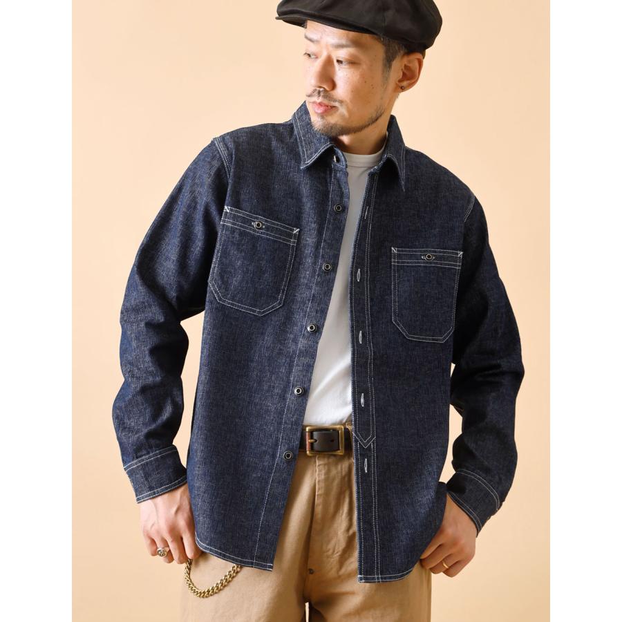 BLUE PORT ワークシャツ メンズ デニム 長袖 ヴィンテージ加工