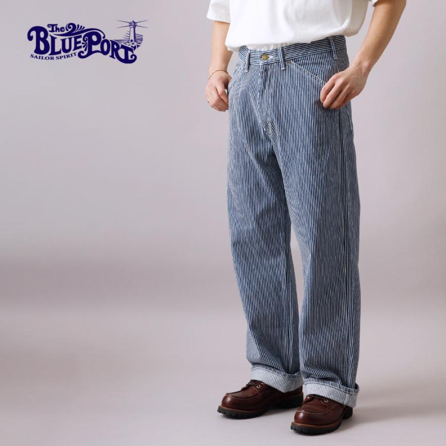 FREEWHEELERS ヒッコリーストライプ　ワイドストレート　バギーパンツ BLUE PORT ワイドパンツ メンズ ヒッコリー ヒッコリーパンツ