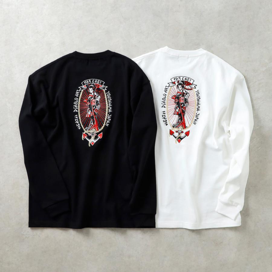 ロンT メンズ カットソー アメカジ 長袖 桐生産刺繍 刺繍Tシャツ 芸者