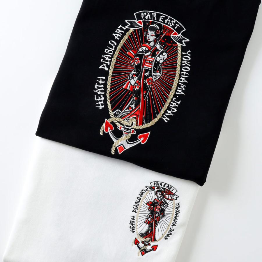 ロンT メンズ カットソー アメカジ 長袖 桐生産刺繍 刺繍Tシャツ 芸者