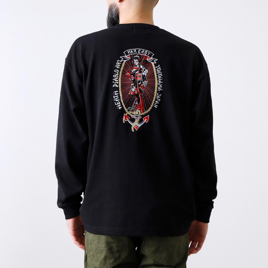 ロンT メンズ カットソー アメカジ 長袖 桐生産刺繍 刺繍Tシャツ 芸者