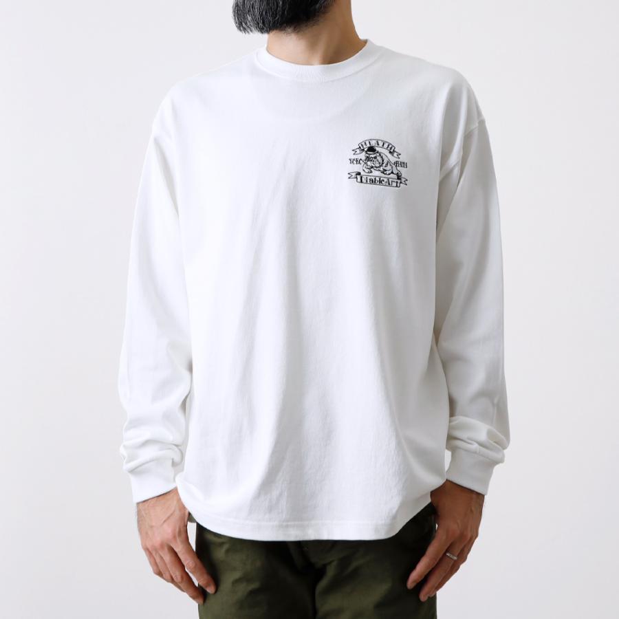 45R/45rpm日本製ブルドッグプリント 長袖 Tシャツ ロンT長袖カットソー ロンT メンズ カットソー アメカジ 長袖 桐生産刺繍 刺繍Tシャツ 犬