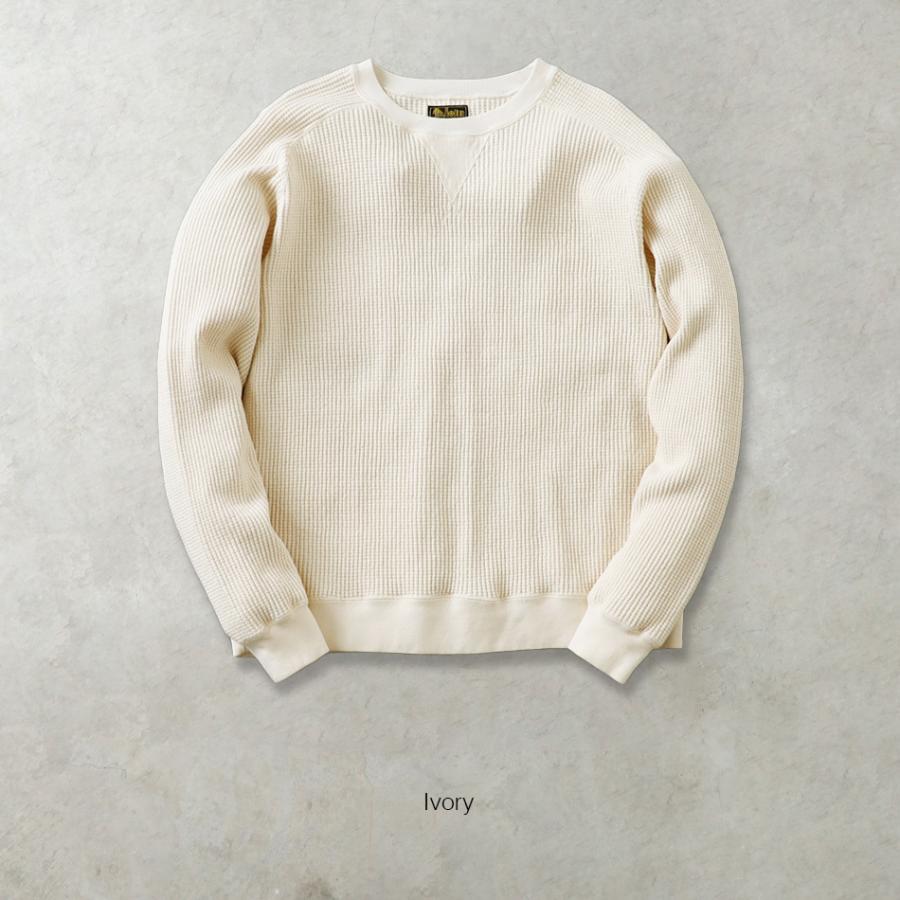 鬼ワッフル メンズ 長袖 ガゼット クルーネック カットソー ヘビー