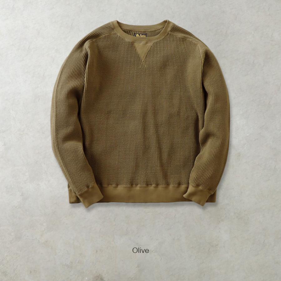 鬼ワッフル メンズ 長袖 ガゼット クルーネック カットソー ヘビー