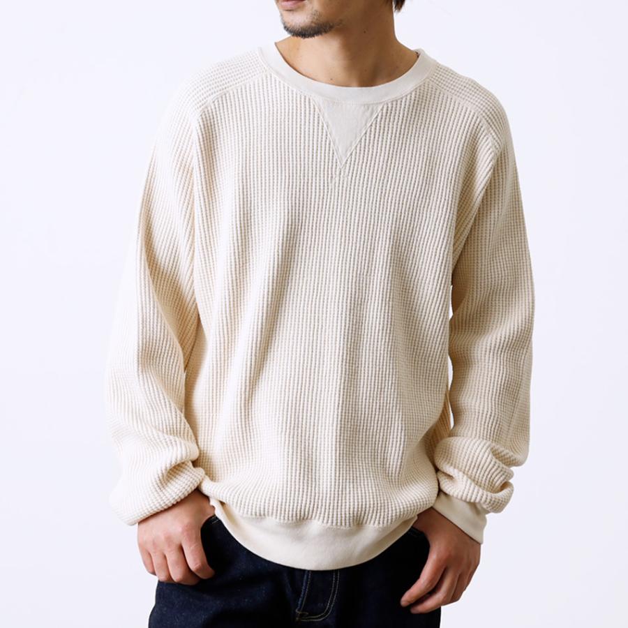 鬼ワッフル メンズ 長袖 ガゼット クルーネック カットソー ヘビー