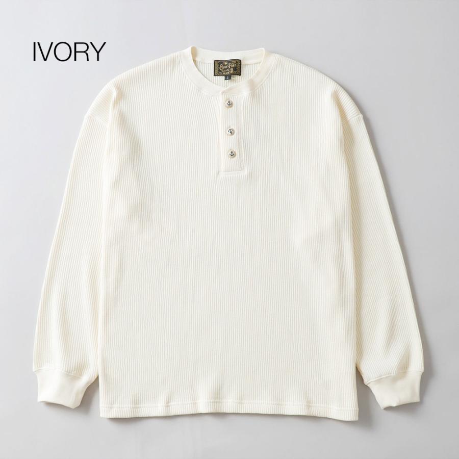 新品 M&Mサーマル バックビッグロゴ長袖TシャツL 白 ワッフル 刺繍 BLUE PORT サーマル メンズ Tシャツ カットソー 長袖 ワッフル ロンT