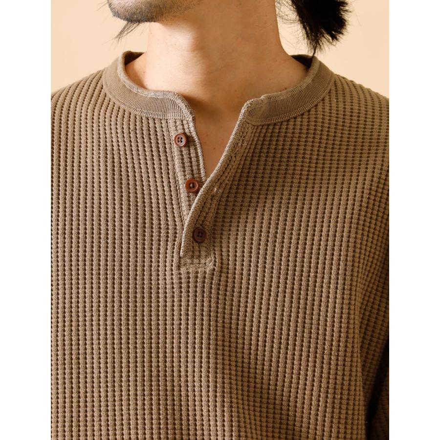 サーマルロンT メンズ ヘンリーネック ワッフル 無地 HEATH M-XL