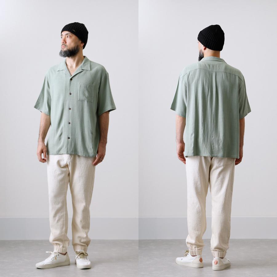 BLUE PORT オープンカラーシャツ メンズ 半袖 麻 レーヨン 吸湿性 速