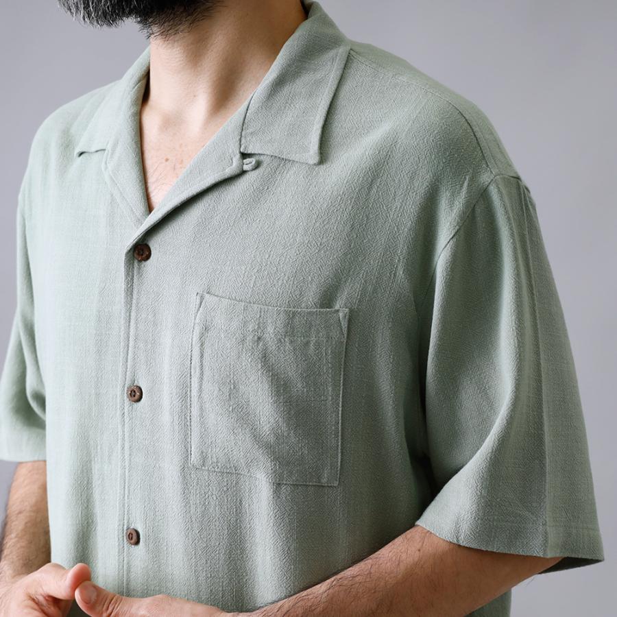 BLUE PORT オープンカラーシャツ メンズ 半袖 麻 レーヨン 吸湿性 速