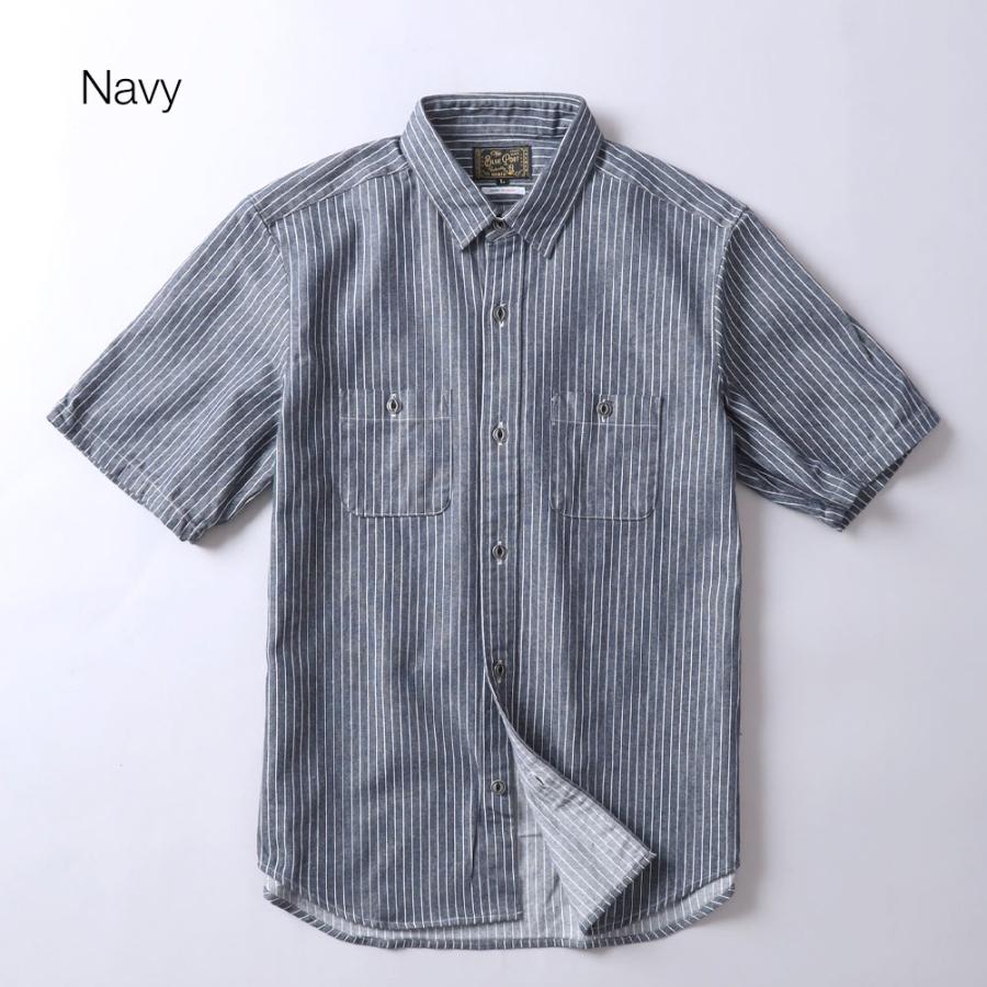 美品 Bluco Work Garment ストライプ ヒッコリー 半袖シャツ BLUE PORT ヒッコリー 半袖ワークシャツ メンズ ストライプシャツ 日本
