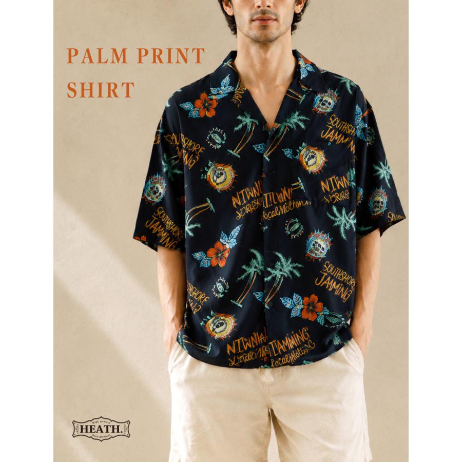 BLUE PORT 総柄シャツ メンズ 半袖 オープンカラー 涼しい 接触冷感