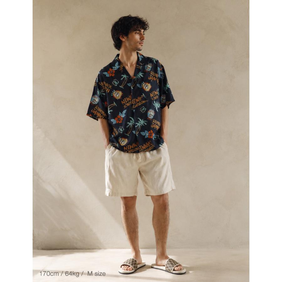 BLUE PORT 総柄シャツ メンズ 半袖 オープンカラー 涼しい 接触冷感