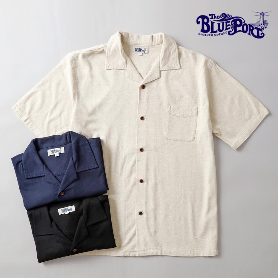 BLUE PORT リネンシャツ 半袖 メンズ 開襟シャツ ストレッチリネン