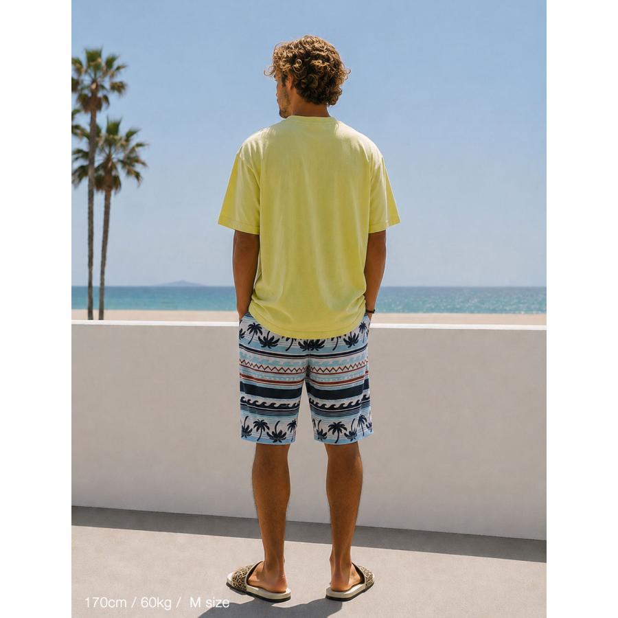 BLUE PORT ショートパンツ メンズ 裏パイル スウェット 総柄 夏 マリン