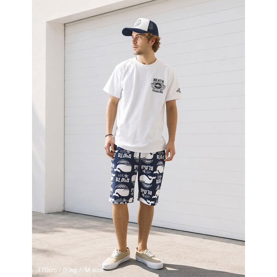 BLUE PORT ショートパンツ メンズ 裏パイル スウェット 総柄 夏 マリン
