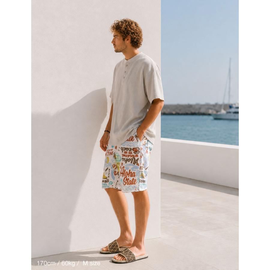 BLUE PORT ショートパンツ メンズ 裏パイル スウェット 総柄 夏 マリン