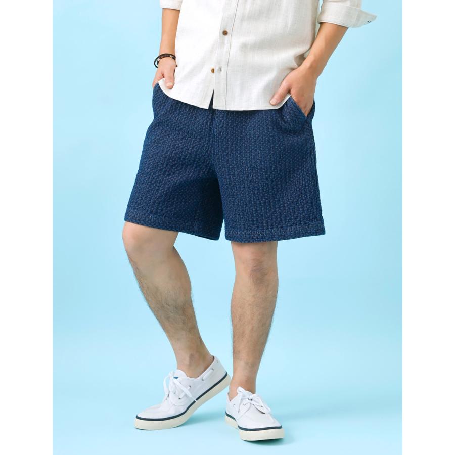 ショートパンツ メンズ インディゴデニム ウエストゴム 夏 HEATH M-XL