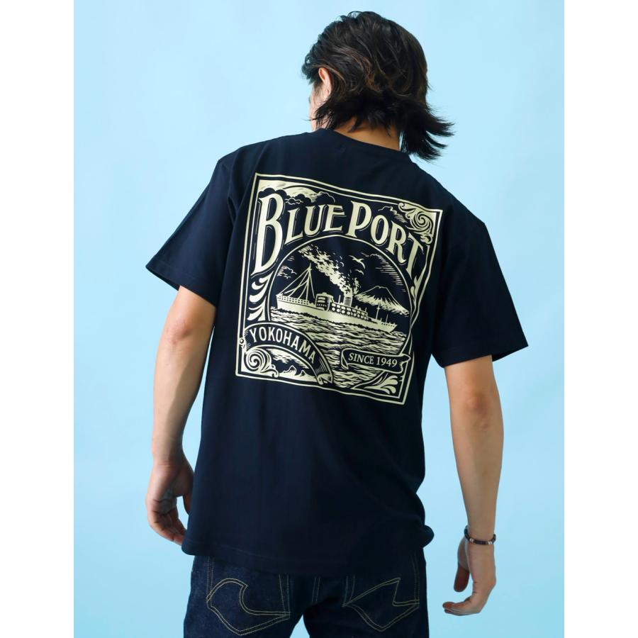 BLUE PORT Tシャツ メンズ 半袖 7.4oz バックプリント 柄 丸胴