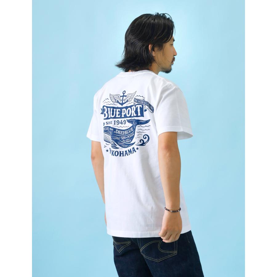 BLUE PORT Tシャツ メンズ 半袖 7.4oz バックプリント クジラ 柄 丸胴