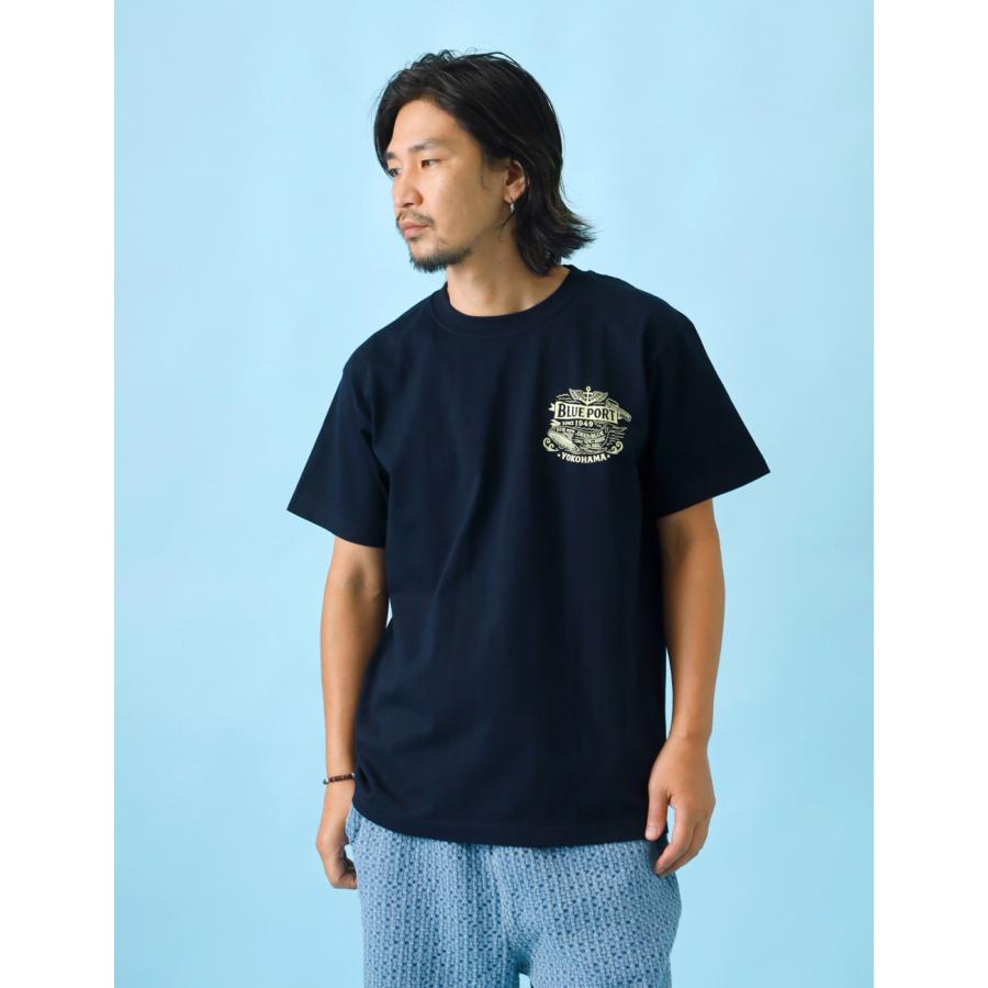 BLUE PORT Tシャツ メンズ 半袖 7.4oz バックプリント クジラ 柄 丸胴
