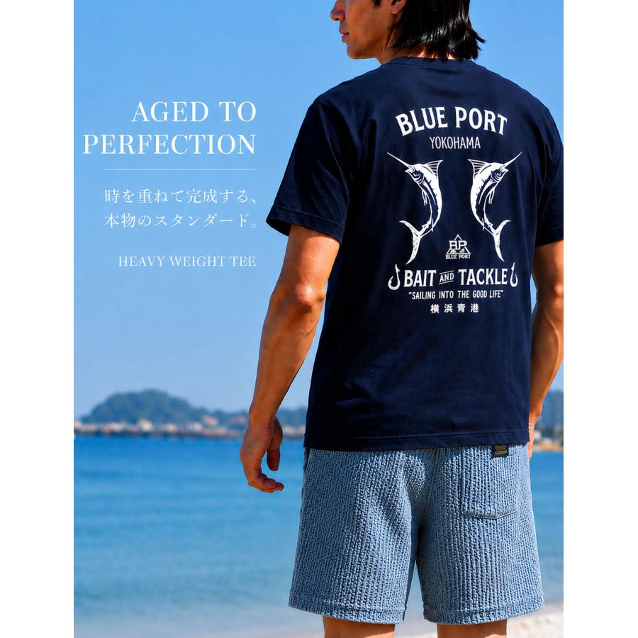 BLUE PORT Tシャツ メンズ 半袖 7.4oz バックプリント カジキ