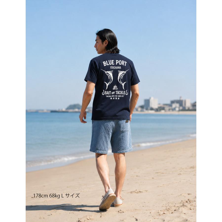 BLUE PORT Tシャツ メンズ 半袖 7.4oz バックプリント カジキ