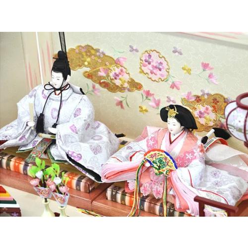 雛人形 ひな人形 収納飾り 親王飾り コンパクト 正絹衣装 桜霞刺繍屏風