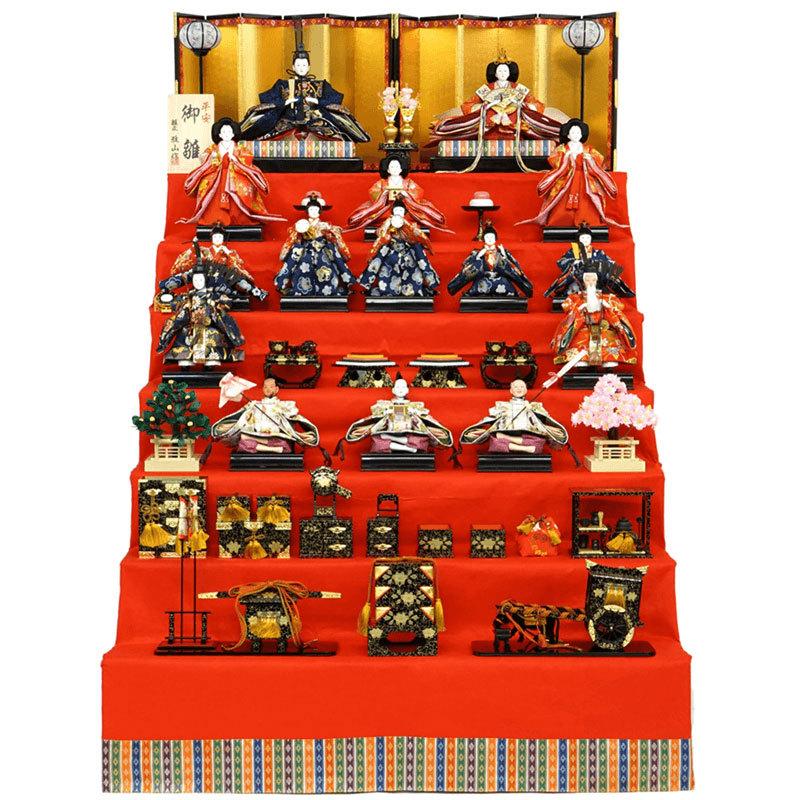 雛人形 和・なごみ 十五人七段飾りセット お名前旗付 紺地に梅模様の