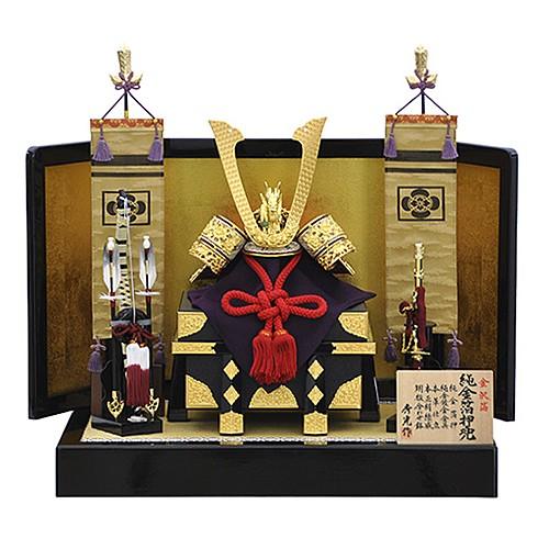 五月人形 源義経 兜 平飾り 平安泉匠作 天龍 金沢箔 純金箔押兜飾り