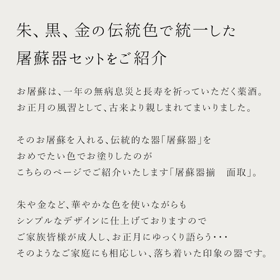 山田平安堂 屠蘇器揃 面取（銚子＋三ツ組盃＋盃台＋長角盆） : 漆器