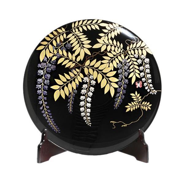 山田平安堂 飾皿 藤蒔絵（皿立て付／木箱入） : 漆器 山田平安堂