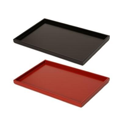 山田平安堂 黒い漆器の長方形盆 金の角付き 山田平安堂 丸