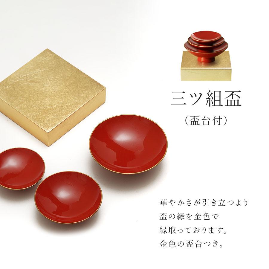 山田平安堂 屠蘇器揃 吉々丸（銚子＋三ツ組盃＋盃台＋長角盆） : 漆器