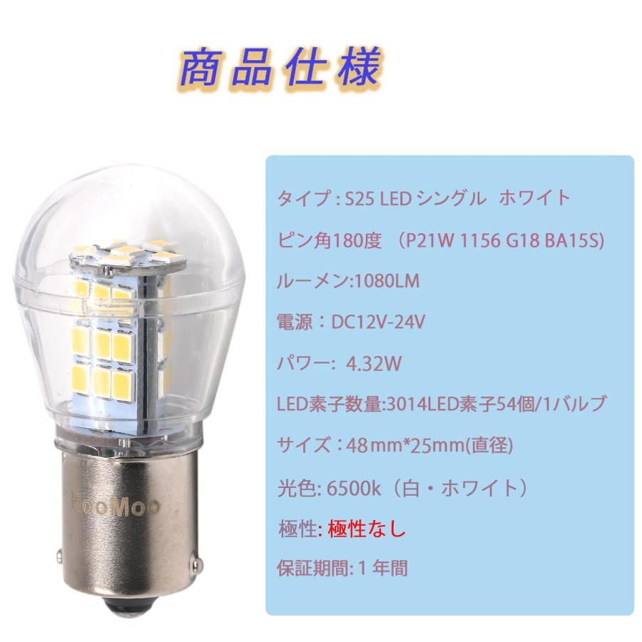 S25 LED バックランプ 超爆光1156 ホワイト 白 シングル 076 HooMoo S25 LED シングル バックランプ 純正球サイズ ホワイト 爆光