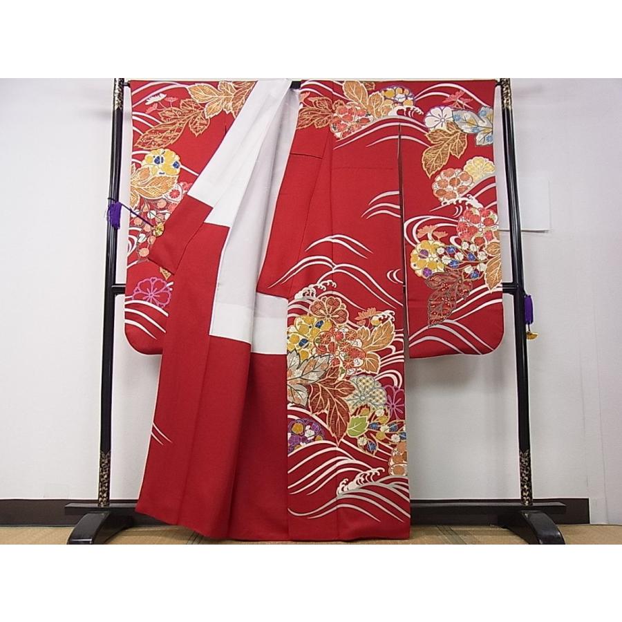 平和屋本店●極上　創業460年・千總　振袖　駒刺繍　立波草花文　銀通し地　逸品　3s30029 平和屋本店○極上 創業460年・千總 振袖 駒刺繍 立波草花文 銀通し地
