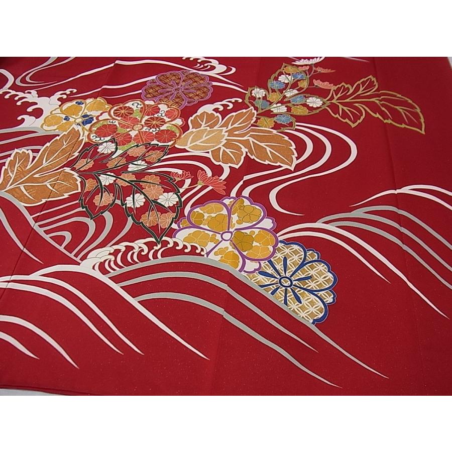 平和屋本店●極上　創業460年・千總　振袖　駒刺繍　立波草花文　銀通し地　逸品　3s30029 平和屋本店○極上 創業460年・千總 振袖 駒刺繍 立波草花文 銀通し地